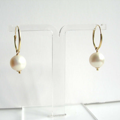 9ct Gold White Pearl Hoops - Karen Morrison Jewellery