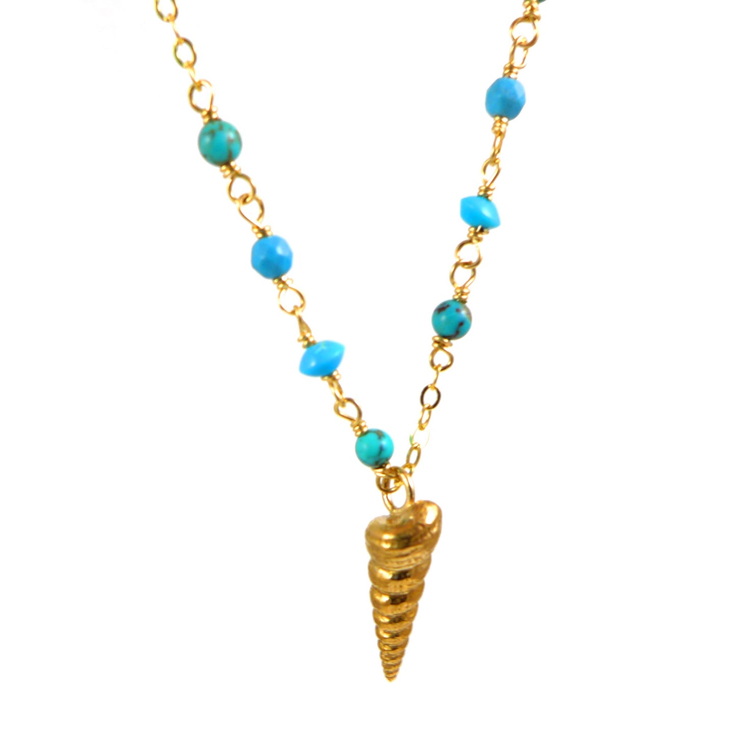 Gold Shell and Turquoise Necklace - karen-morrison-jewellery