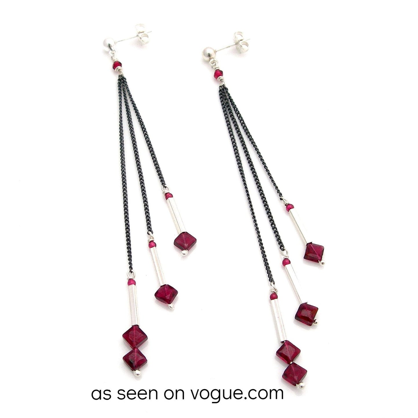 Oxidised Long Earrings with Garnet - karen-morrison-jewellery