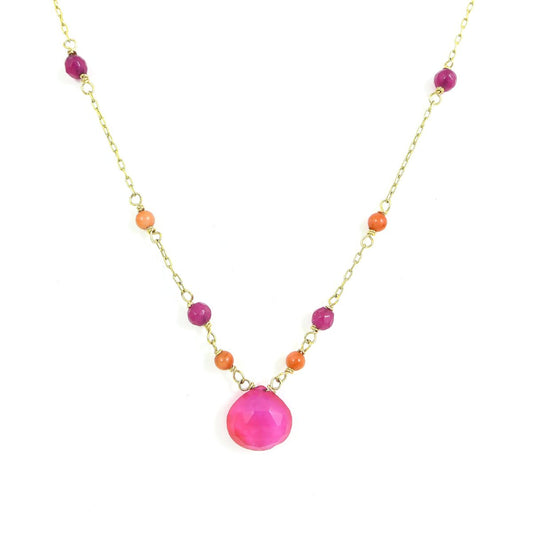 Fuschia Pink Gawa and Coral Necklace - karen-morrison-jewellery