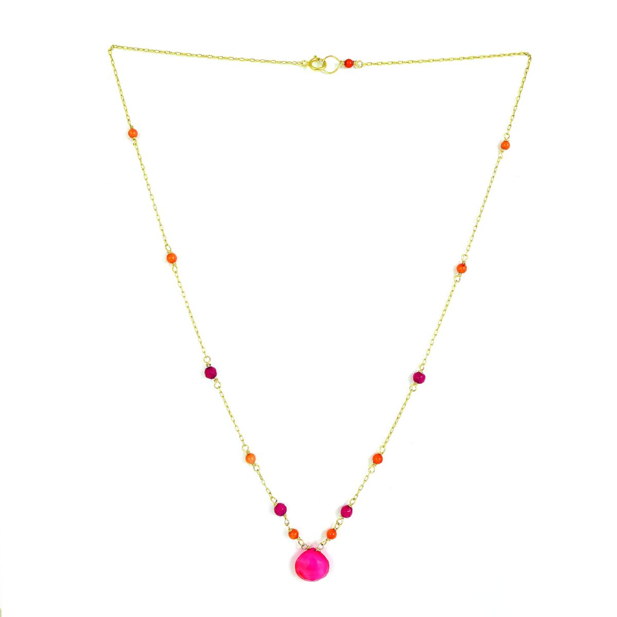 Fuschia Pink Gawa and Coral Necklace - karen-morrison-jewellery