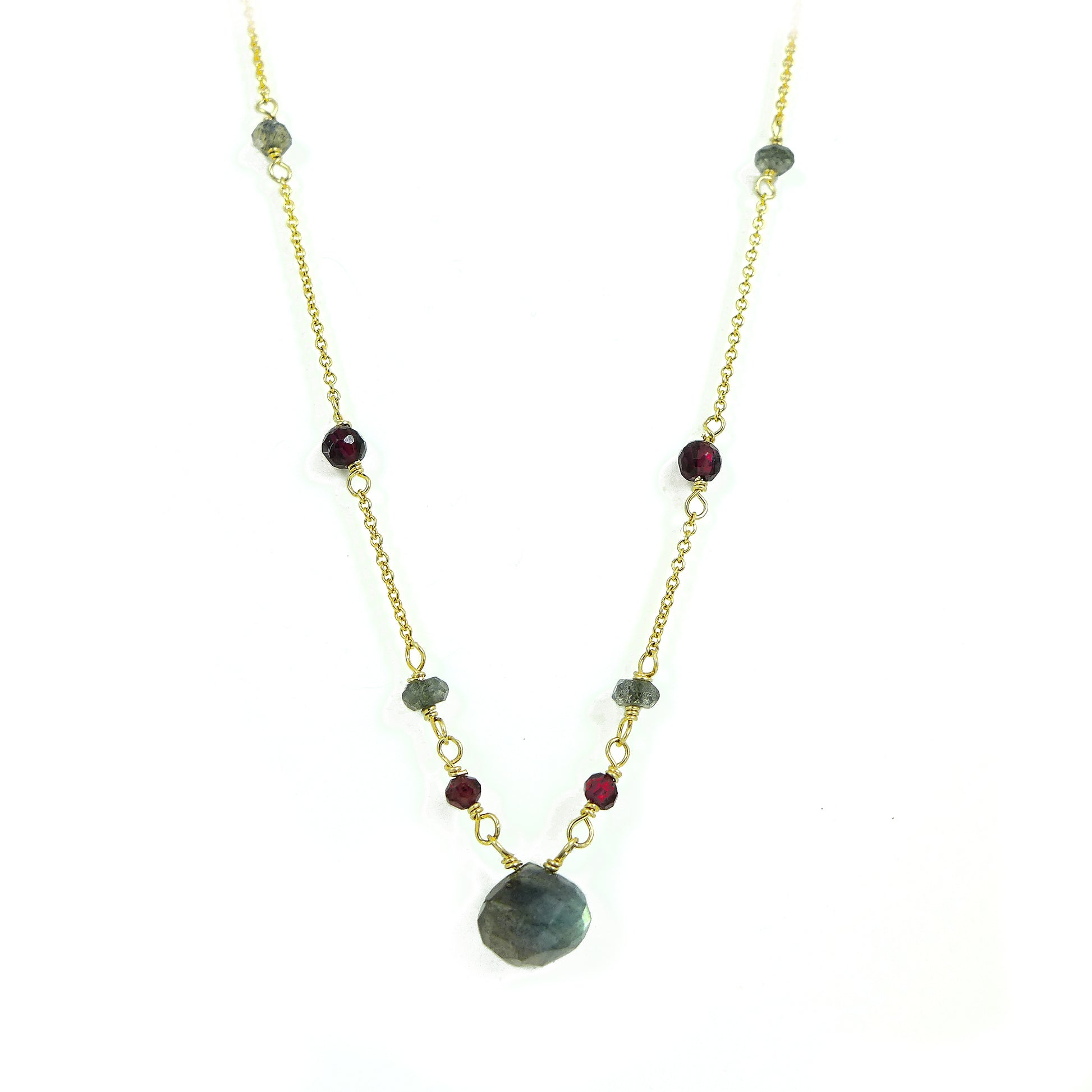 Labradorite & Garnet Gold Necklace - karen-morrison-jewellery