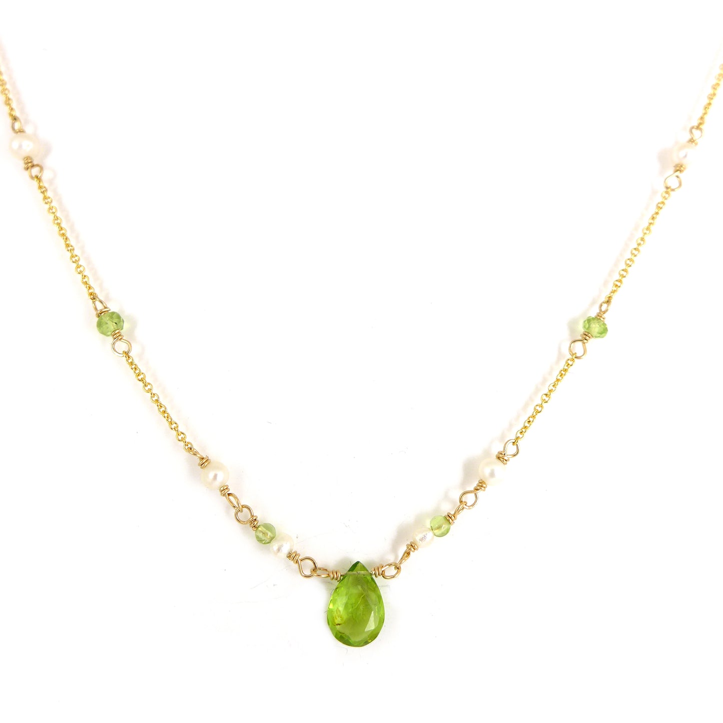 Peridot and Pearl Gold Necklace - karen-morrison-jewellery