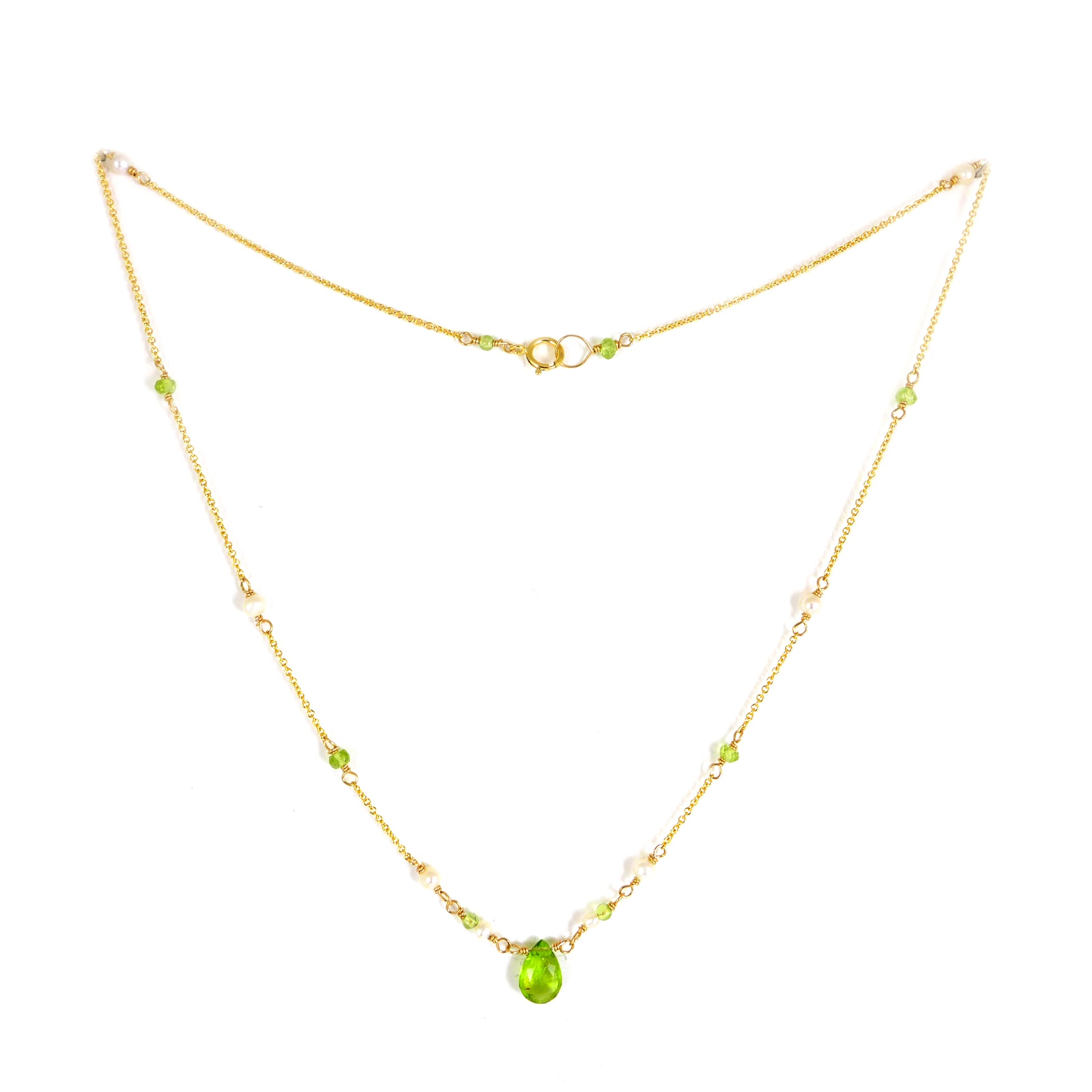 Peridot and Pearl Gold Necklace - karen-morrison-jewellery
