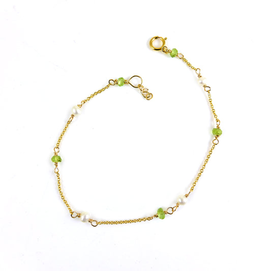 Peridot and Pearl Gold Bracelet - karen-morrison-jewellery