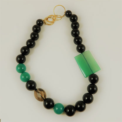 Onyx and Green agate gemstone necklace - Karen Morrison Jewellery