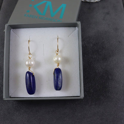 Lapis & Pearl Earrings - Karen Morrison Jewellery