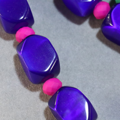 Blue and Fuchsia Pink Chunky Necklace - Karen Morrison Jewellery