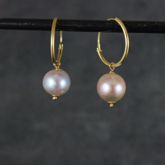 9ct Gold Pink Pearl Hoops