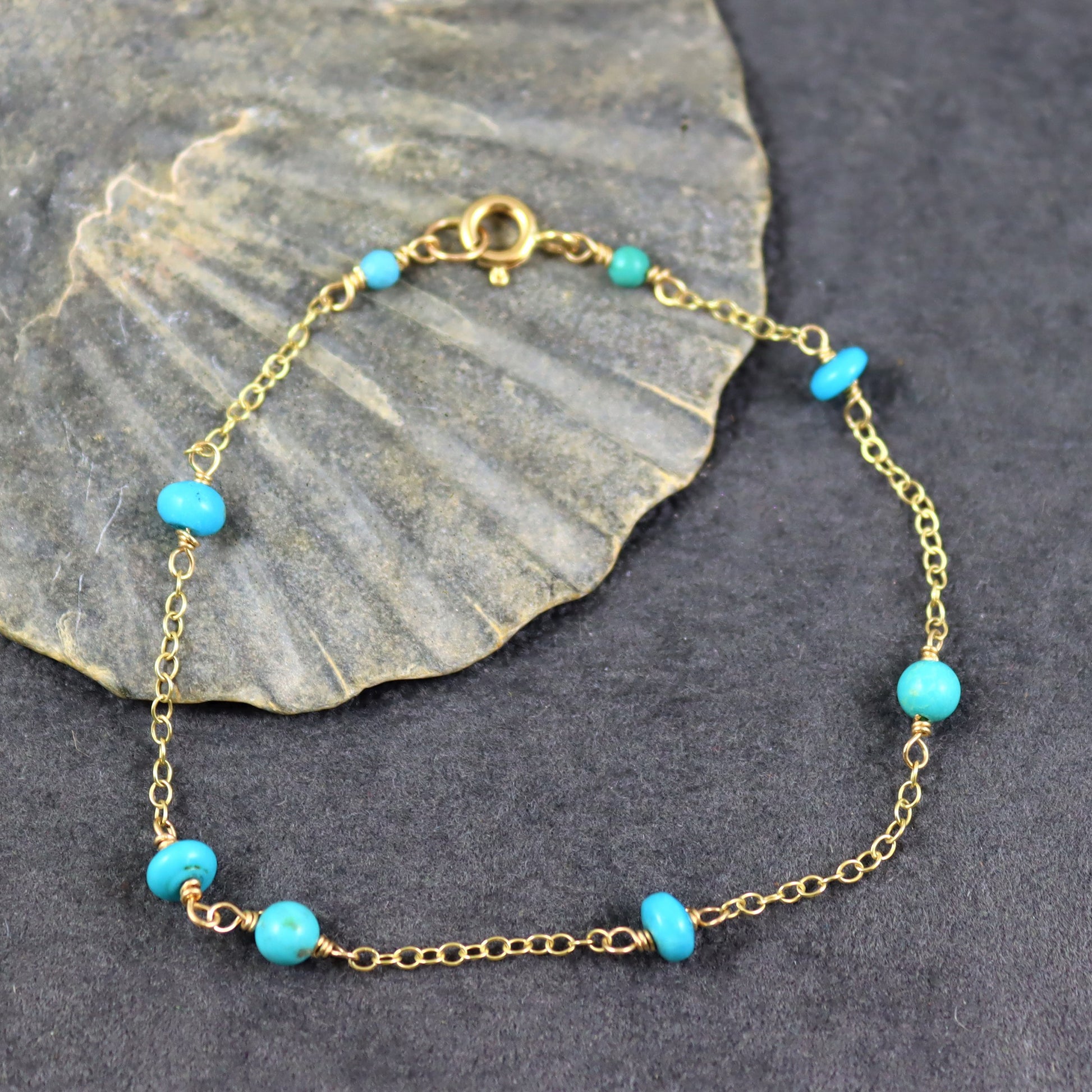 Turquoise and Gold gemstone bracelet designed and handmade in
