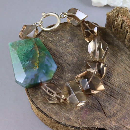 Moss Agate & Smoky Quartz Bracelet - Limited Edition