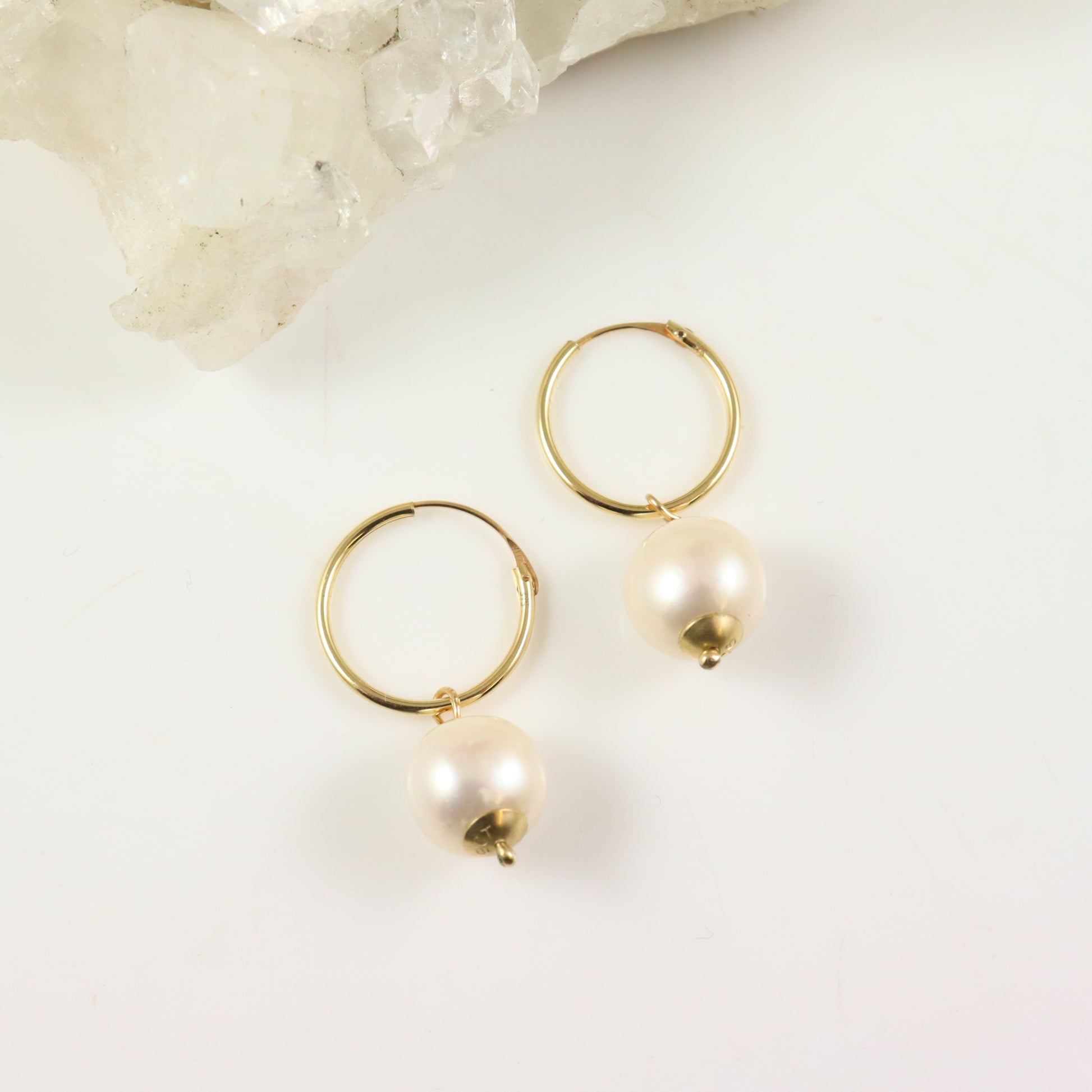 9ct Gold White Pearl Hoops - Karen Morrison Jewellery