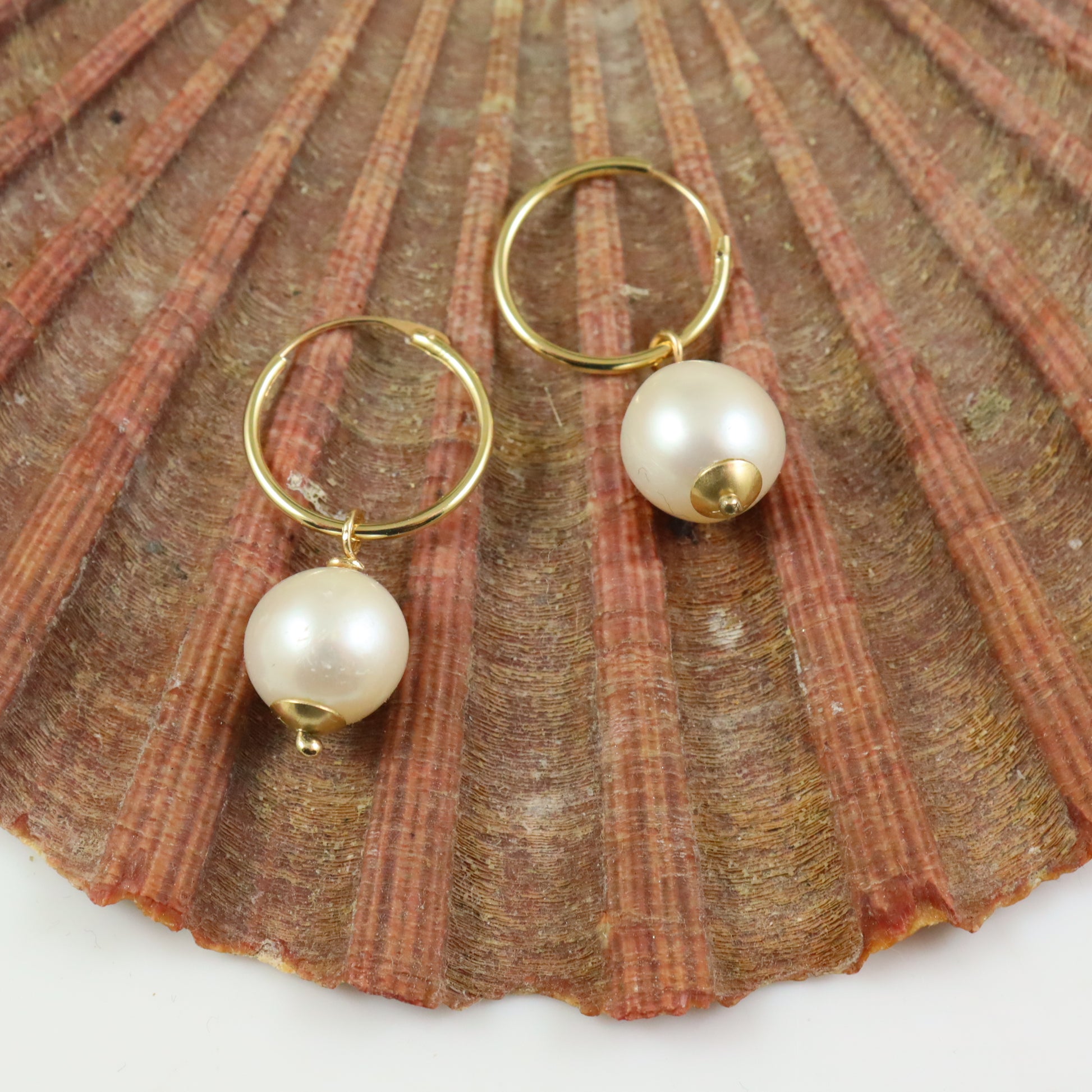 9ct Gold White Pearl Hoops - Karen Morrison Jewellery