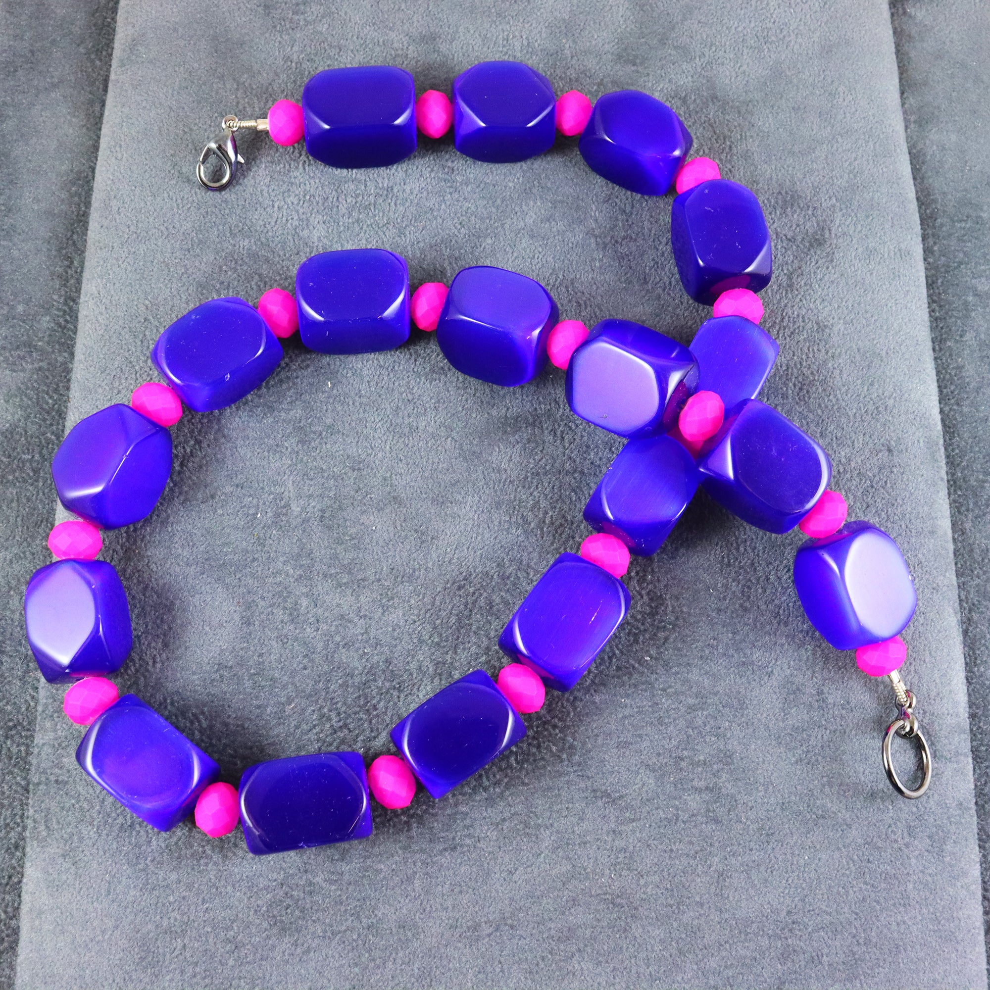 Blue and Fuchsia Pink Chunky Necklace Karen Morrison Jewellery
