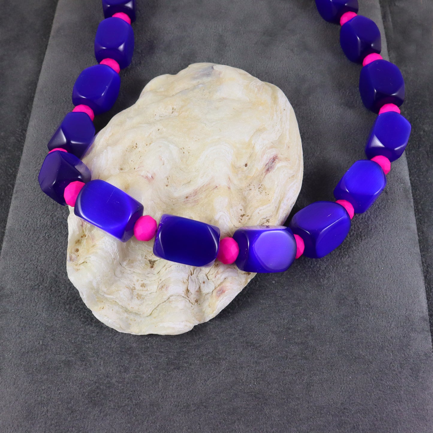 Blue and Fuchsia Pink Chunky Necklace - Karen Morrison Jewellery