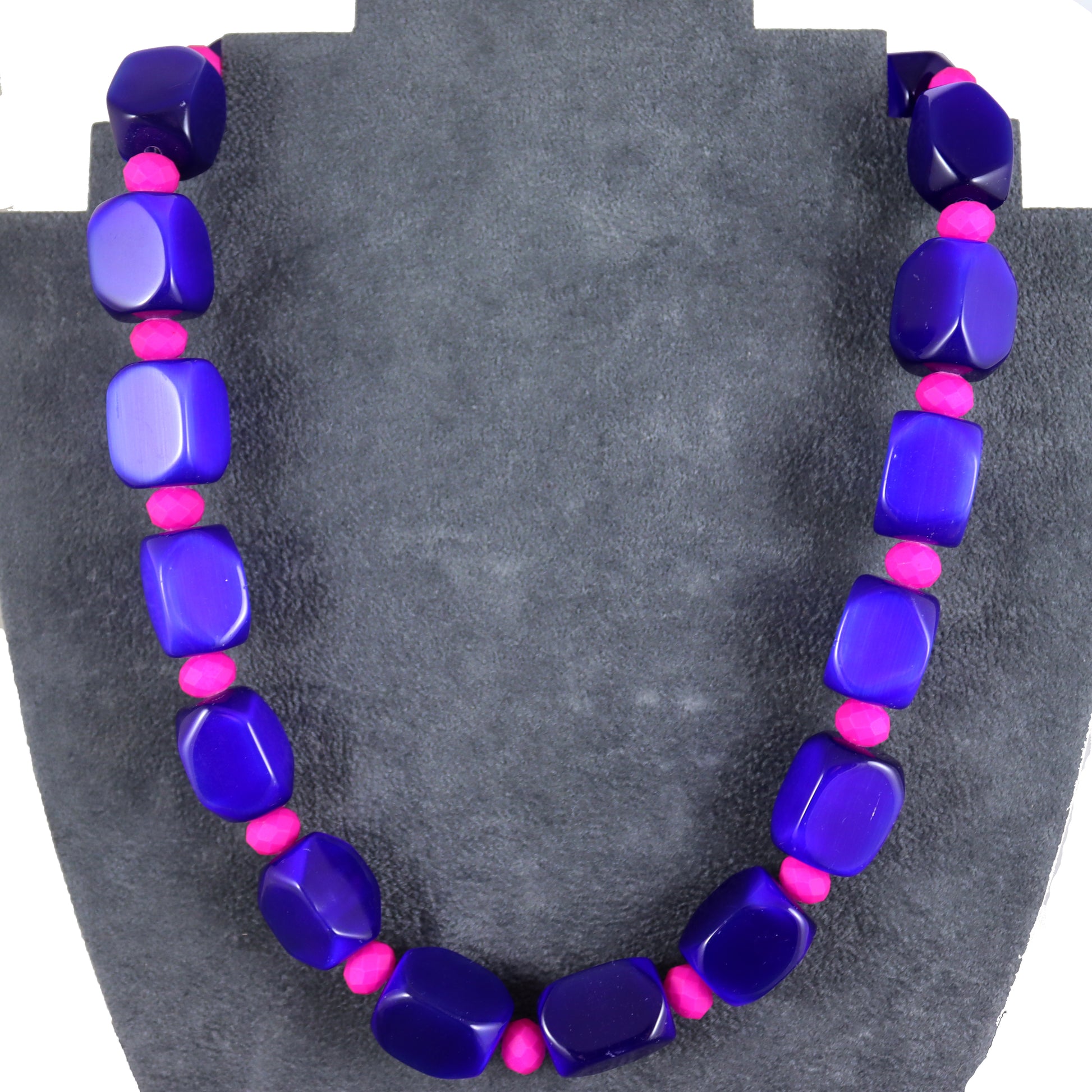 Blue and Fuchsia Pink Chunky Necklace - Karen Morrison Jewellery