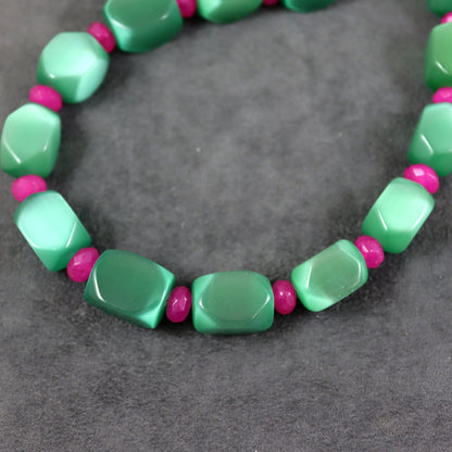 Emerald Green and Fuchsia Pink Chunky Necklace - Karen Morrison Jewellery