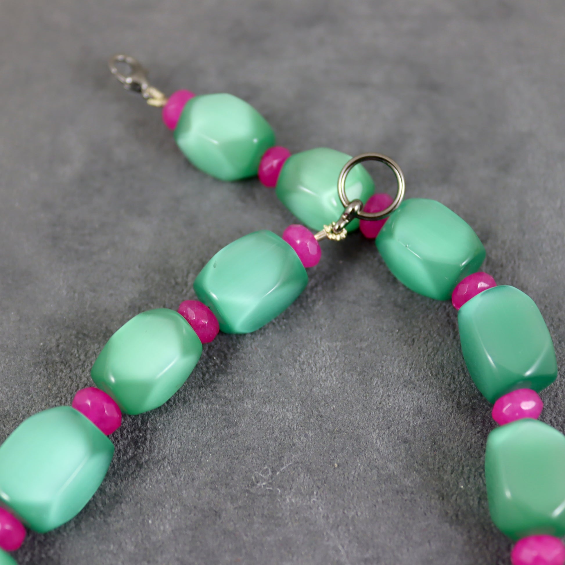 Emerald Green and Fuchsia Pink Chunky Necklace - Karen Morrison Jewellery