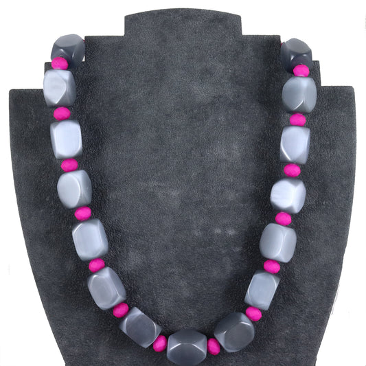 Grey and Fuchsia Pink Chunky Necklace
