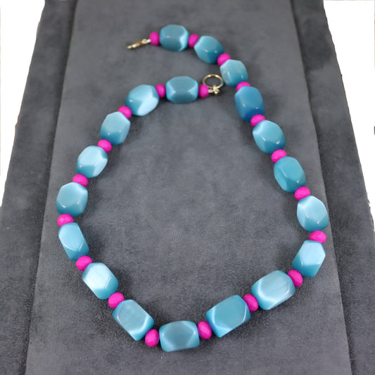 Turquoise and Fuchsia Pink Chunky Necklace