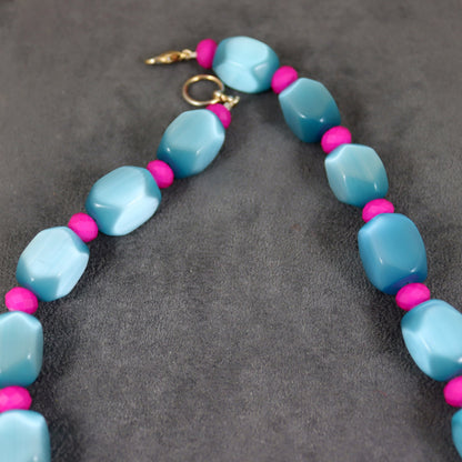 Turquoise and Fuchsia Pink Chunky Necklace