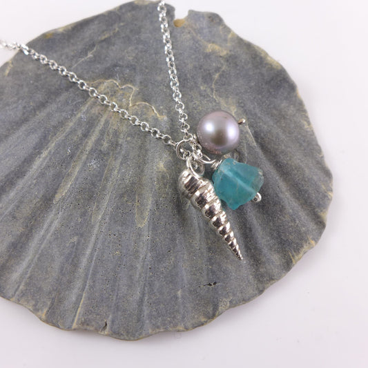 Spiral Shell and Pearl Necklace - karen-morrison-jewellery
