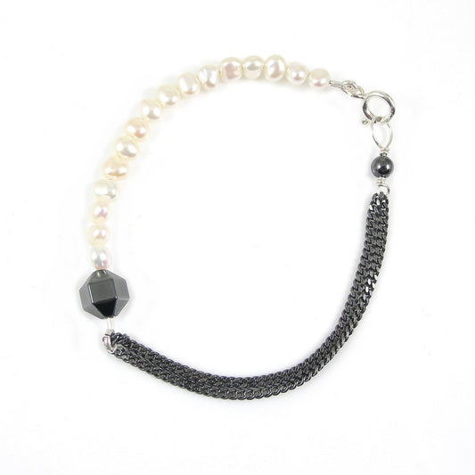Freshwater Pearl & Black Chain Bracelet - karen-morrison-jewellery