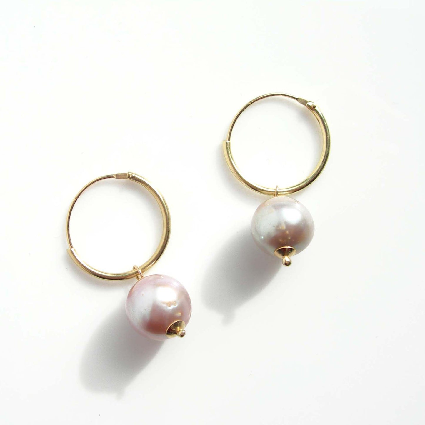 9ct Gold Pink Pearl Hoops