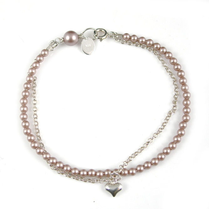 Swarovski Pearl Bracelet with Heart Charm - karen-morrison-jewellery