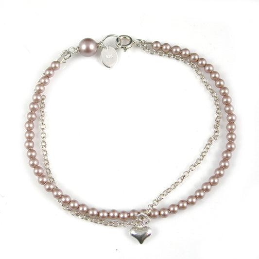 Swarovski Pearl Bracelet with Heart Charm - karen-morrison-jewellery