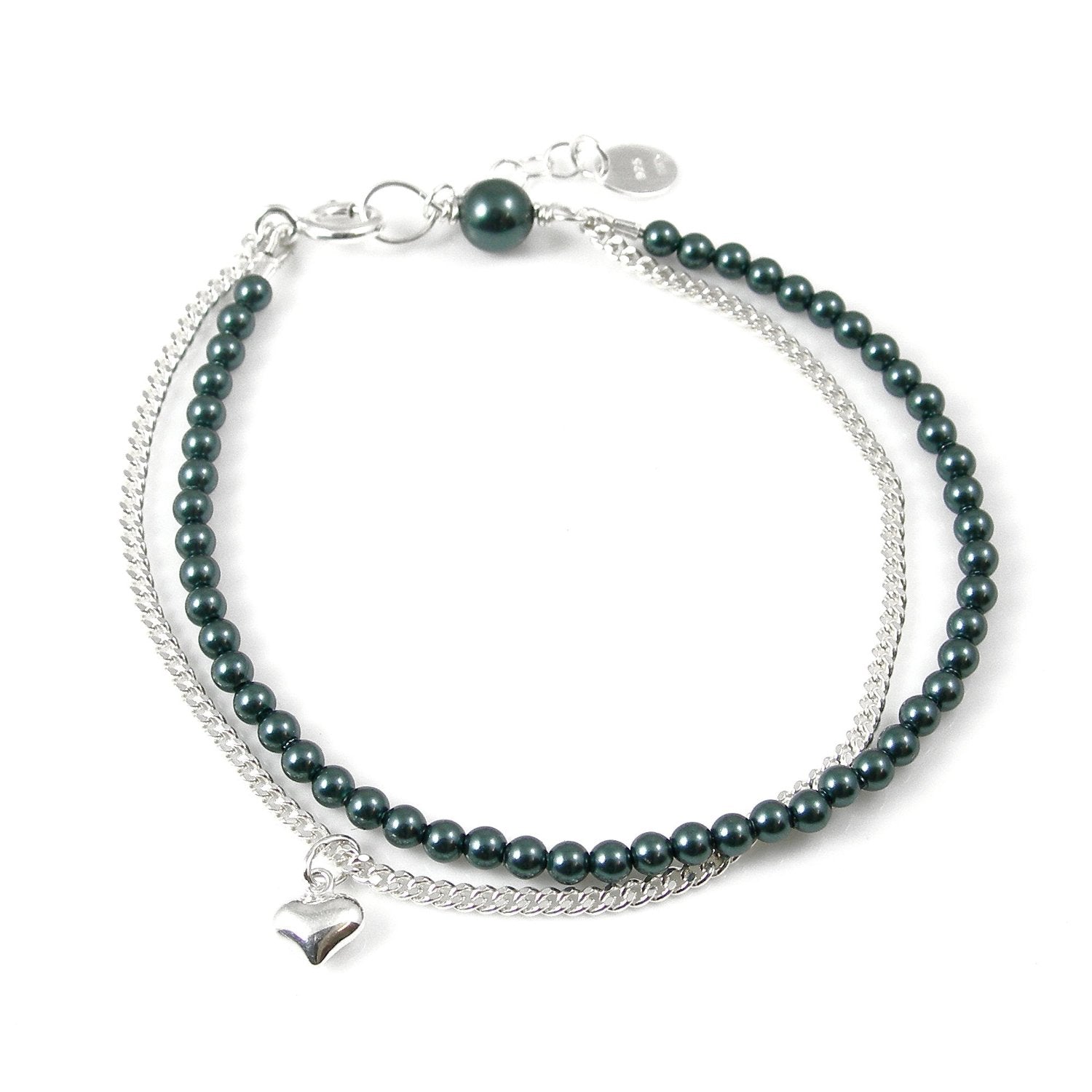 Swarovski Pearl Bracelet with Heart Charm - karen-morrison-jewellery