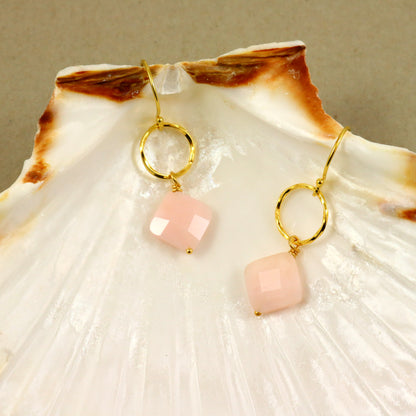 Pink Opal Gold Earrings